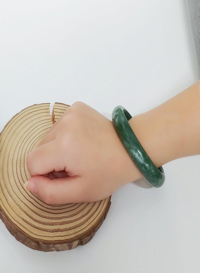 sunglnl Jade Bracelet For Women, Green Stone Bangle Natural Gradient Chinese Style Bracelets With Box Wealth Fortune Healing Protection Good Luck Jewelry Gift (Dark Green, 64mm/2.51in) - Image 2